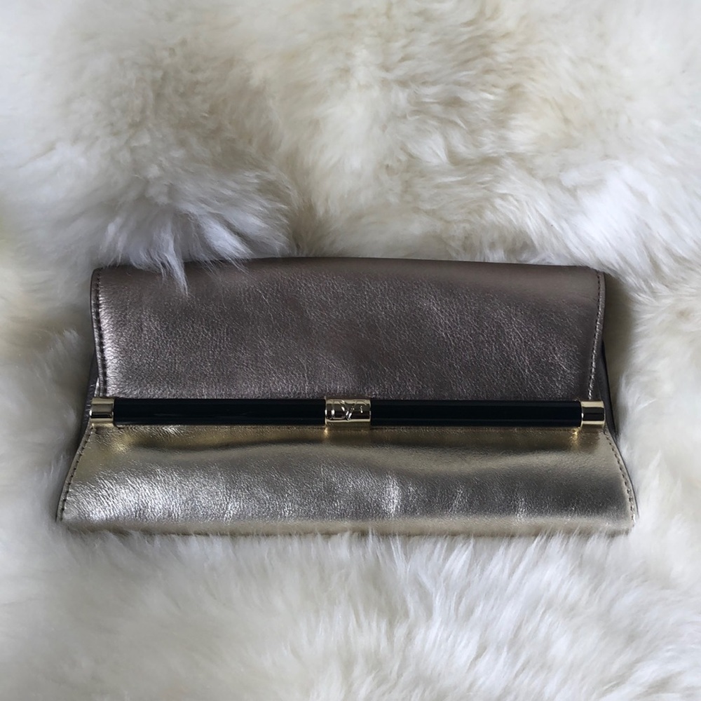 DVF 440 Envelope Foil Metallic Leather Clutch